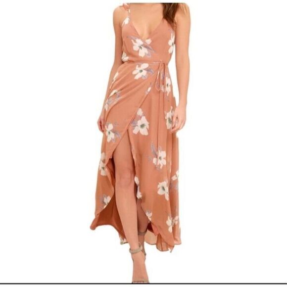 Lulu’s Dress All Mine Rusty Rose Pink Floral Print High-Low Wrap Maxi Medium - Picture 1 of 10
